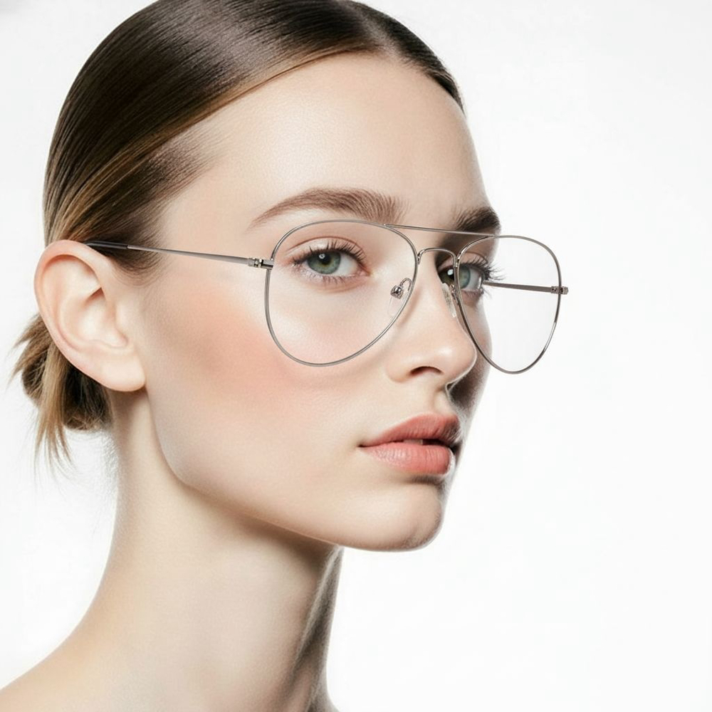 Women's Steve Madden Retro Boho Silver Aviator Blue Light Glasses One Size